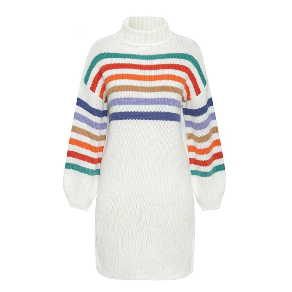 Multi Color Stripe Knit Sweater Off White Dress - Picture 9 of 14